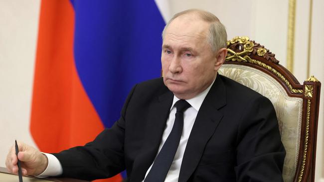 Vladimir Putin on Monday holds a meeting on measures taken after the massacre in the Crocus City Hall. Picture: AFP