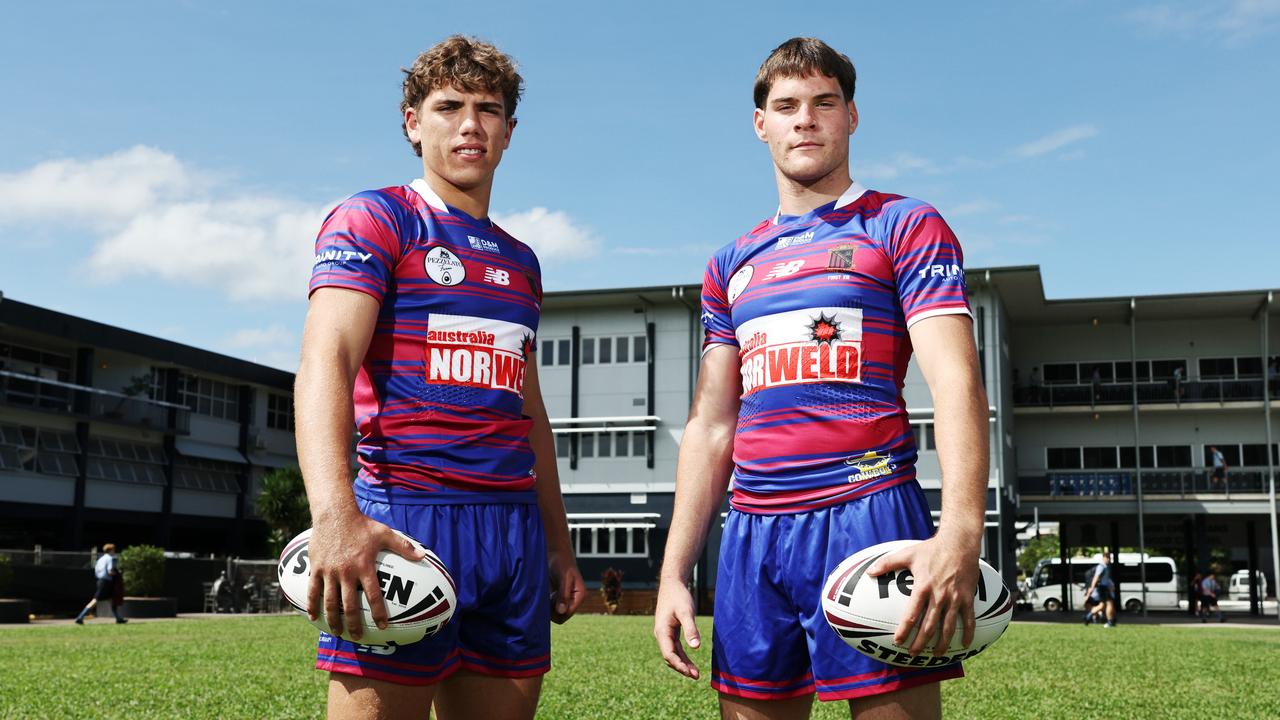 Ben Walker (right) scored a hat-trick in St Augustine’s big win over Holy Spirit. Picture: Brendan Radke