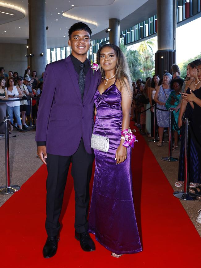 Remali Stephen and Sario Nakata arrive at the Trinity Bay High School formal evening, held at the Cairns Convention Centre. Picture: Brendan Radke