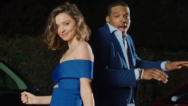Cam Newton and Miranda Kerr star in a Super Bowl ad for Buick. Picture: Buick