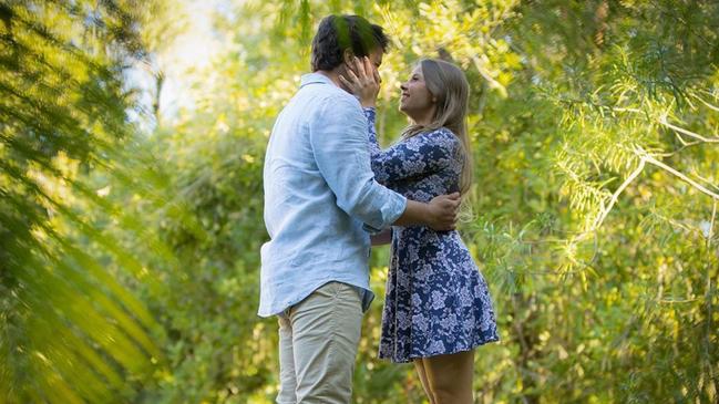 The moment Chandler Powell proposed to Bindi Irwin. Picture: @robertirwinphotography