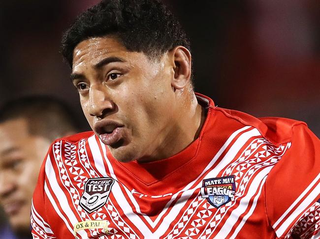 SYDNEY, AUSTRALIA - JUNE 23:  Jason Taumalolo of Tonga runs the ball during the 2018 Pacific Test Invitational match between Tonga and Samoa at Campbelltown Sports Stadium on June 23, 2018 in Sydney, Australia.  (Photo by Brendon Thorne/Getty Images)