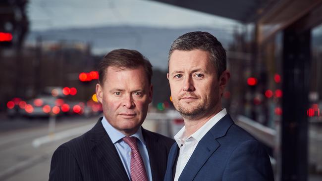 Adelaide University VC Peter Rathjen and UniSA VC David Lloyd. Picture: Matt Loxton