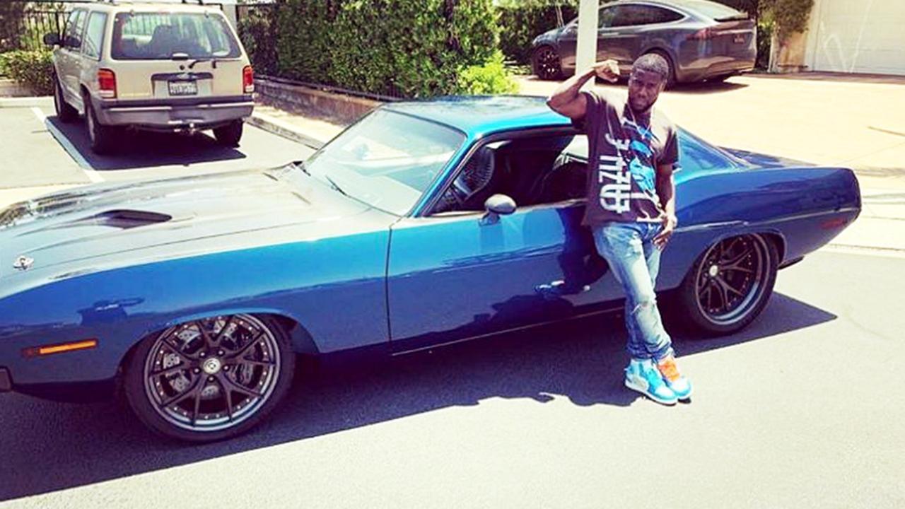 Instagram image of Kevin Hart with his car that was involved in an accident near his home.