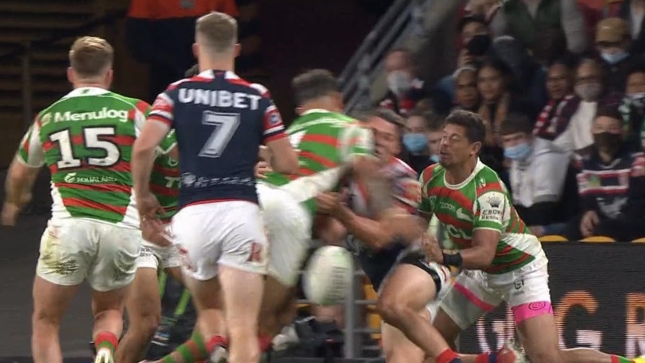 Latrell Mitchell was sent to the sin bin for his hit on Joseph Manu. Image: Fox Sports