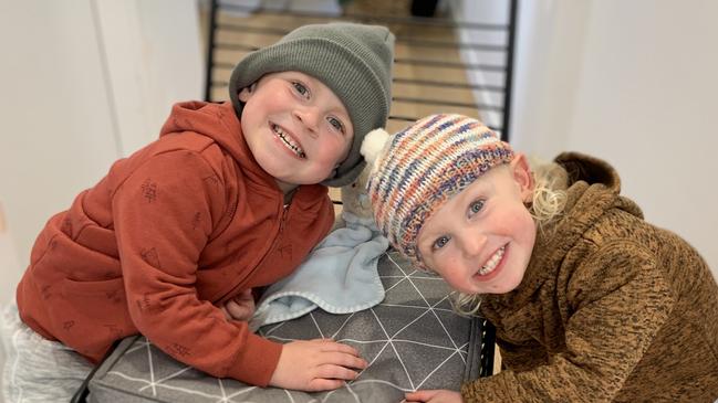 Huey May, now 7 years old, with his brother Leo. He was diagnosed with Stage 4 Neuroblastoma at 10 weeks old. He was treated at Sydney Children’s Hospital. Picture: Supplied