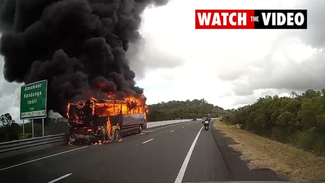 Dashcam footage of bus fire on Bruce Highway