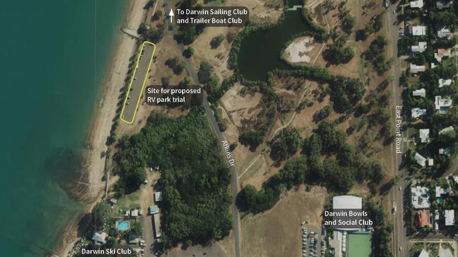 The City of Darwin is proposing an RV park trial at Bundilla Beach in Fannie Bay. Map: Supplied