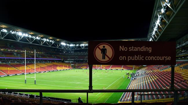 No spectators were allowed at the Broncos match against the Eels under strict biosecurity rules. Picture: Getty Images.