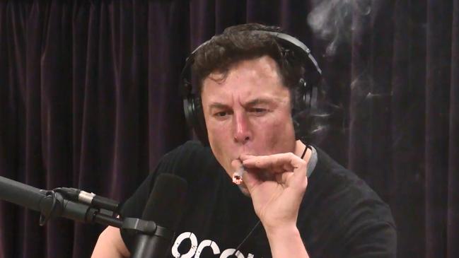 Elon Musk smokes a joint during an interview.