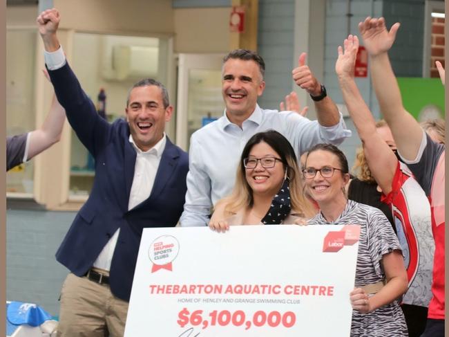 Tom Koutsantonis and Peter Malinauskas at the Thebarton Aquatic Centre for the $6.1m sports grant announcement. Picture: Facebook