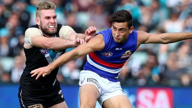 Free agent Jackson Trengove (left) might be calling Luke Dahlhaus a teammate. Picture Sarah Reed