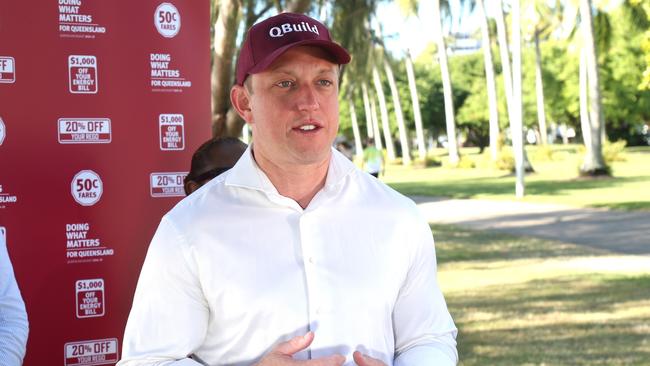 Premier Steven Miles holds a press conference on the Cairns Esplanade on Wednesday, June 19. Picture: Peter Carruthers