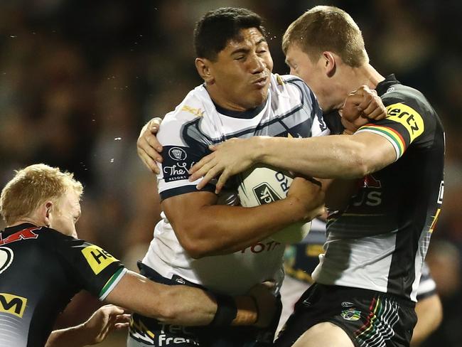 Jason Taumalolo smashes into the Panthers defence. Picture: Getty Images