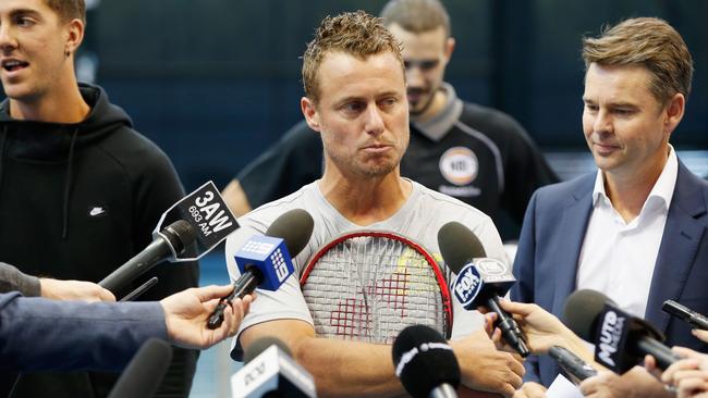 Davis Cup captain Leighton Hewitt hopes Bernard Tomic will take up his offer of a wildcard playoff invitation. Picture: Getty Images