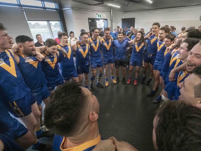 Cranbourne players celebrating their win. Picture: Valeriu Campan