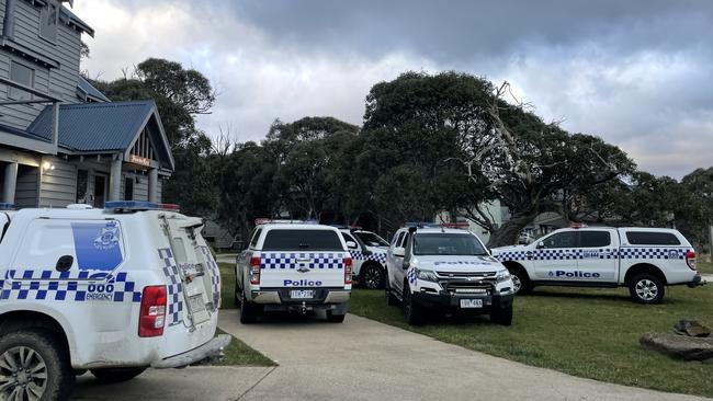 Police vehicles have gathered at Dinner Plain searching for the missing man Christos. Picture: Brianna Travers