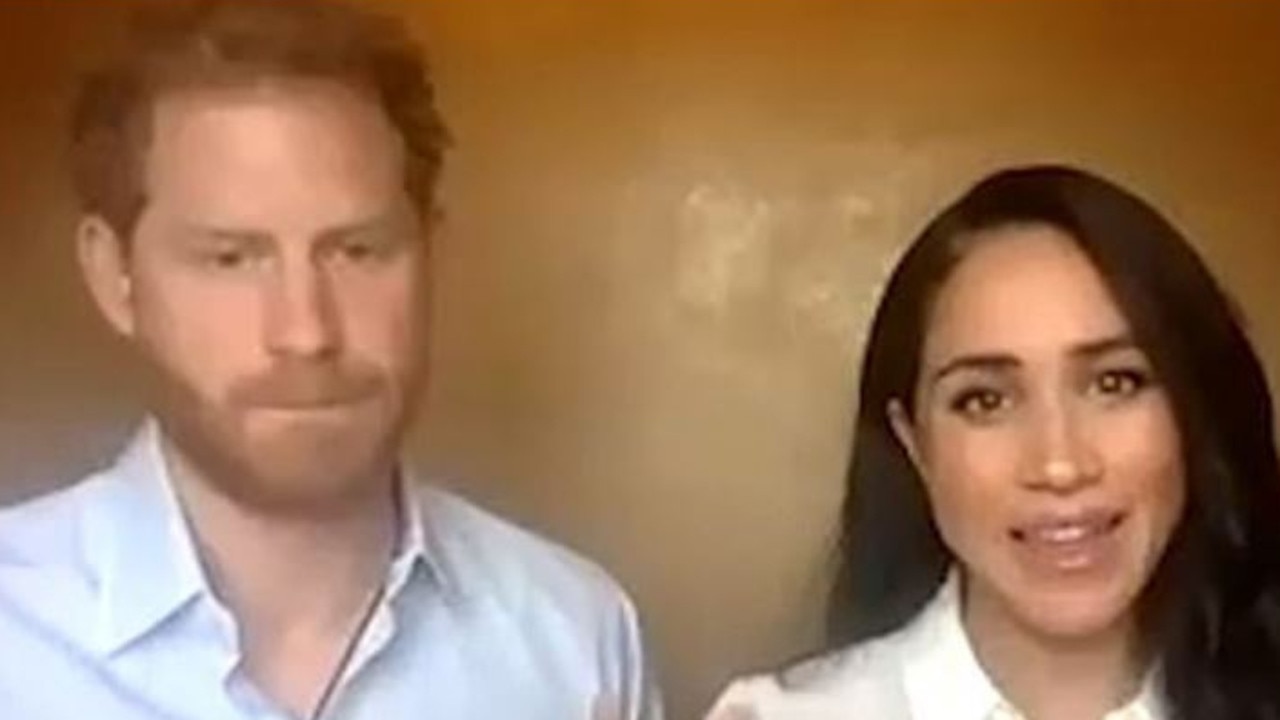 Prince Harry and Meghan Markle, seen here on a Zoom call, are trying to tread the line between privacy and press interest when it suits them. Picture: Queen's Commonwealth Trust