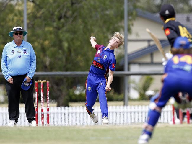 Northenr District’s Oliver Makin bowling to Blacktown's Ansh Lad. Picture: John Appleyard