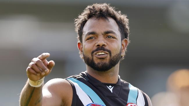 NCA. MELBOURNE, AUSTRALIA. May 3rd, 2025 . AFL .  Round 8.  Western Bulldogs vs Port Adelaide at Mars Stadium, Ballarat.   Willie Rioli of the Power     . Picture: Michael Klein