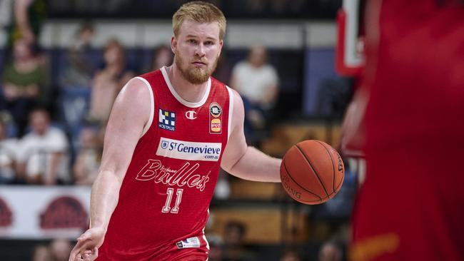 WOLLONGONG, AUSTRALIA - JANUARY 21: Harry Froling of the Bullets controls the ball during the round 16 NBL match between Illawarra Hawks and Brisbane Bullets at WIN Entertainment Centre, on January 21, 2023, in Wollongong, Australia. (Photo by Brett Hemmings/Getty Images)