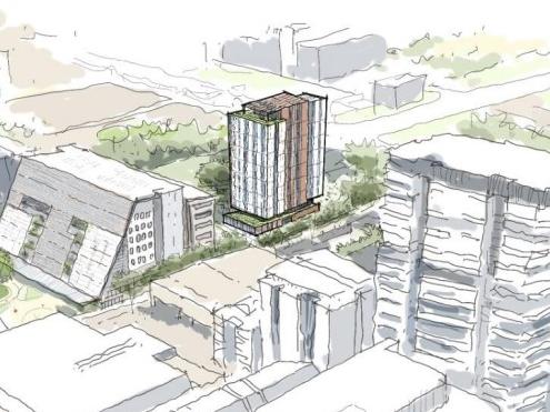 Artist's impression of the Woods St student accommodation building for Charles Darwin University.