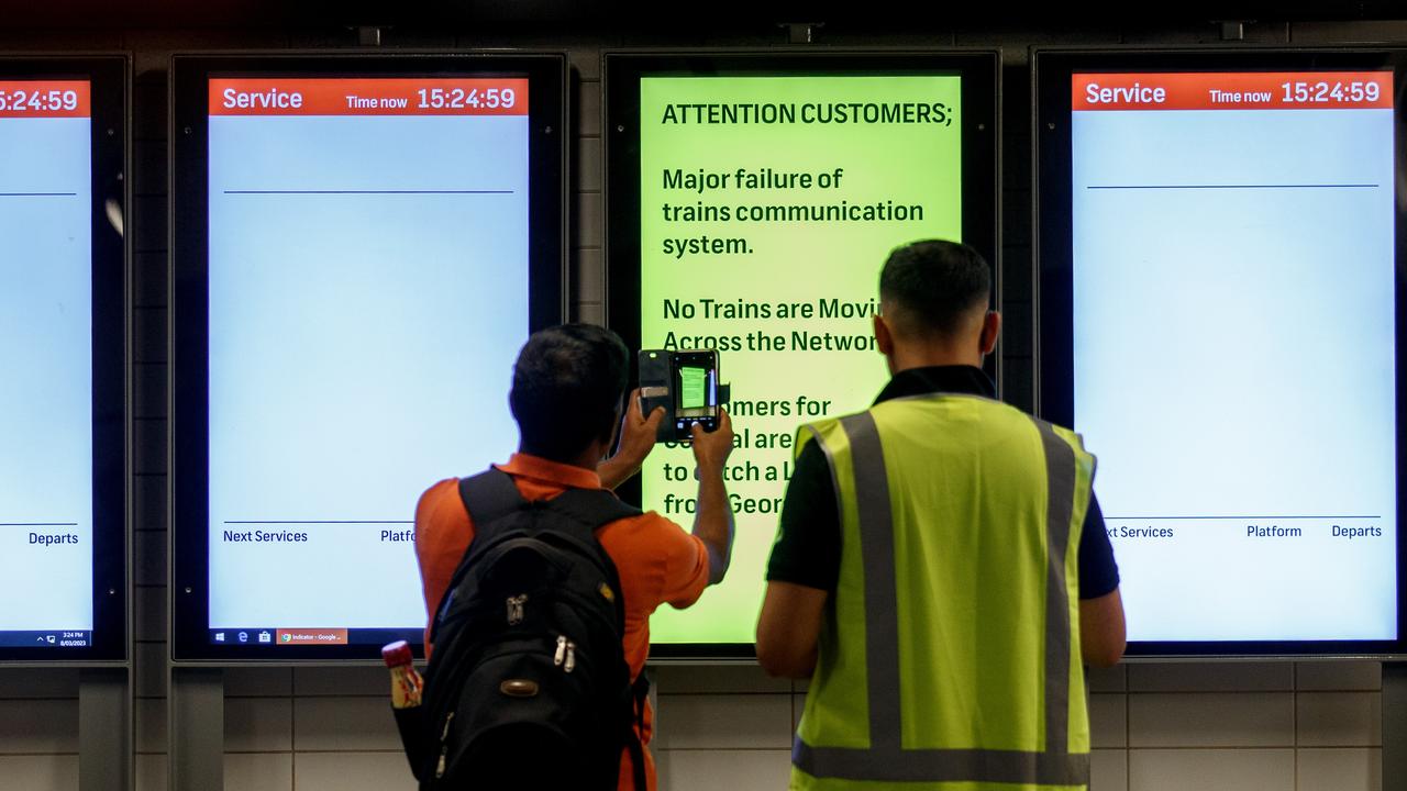 SYDNEY, AUSTRALIA – NewsWire Photos MARCH 8, 2022: People leave Town Hall Station in Sydney after the rail network closed on Wednesday afternoon. Picture: NCA NewsWire / Nikki Short