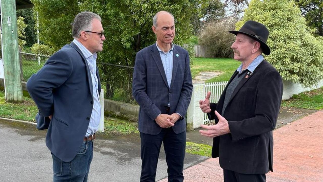 Ochre Health’s Dr Ross Lamplugh, Health Minister Guy Barnett and Break O'Day Mayor Mick Tucker at St Marys. Picture: Supplied