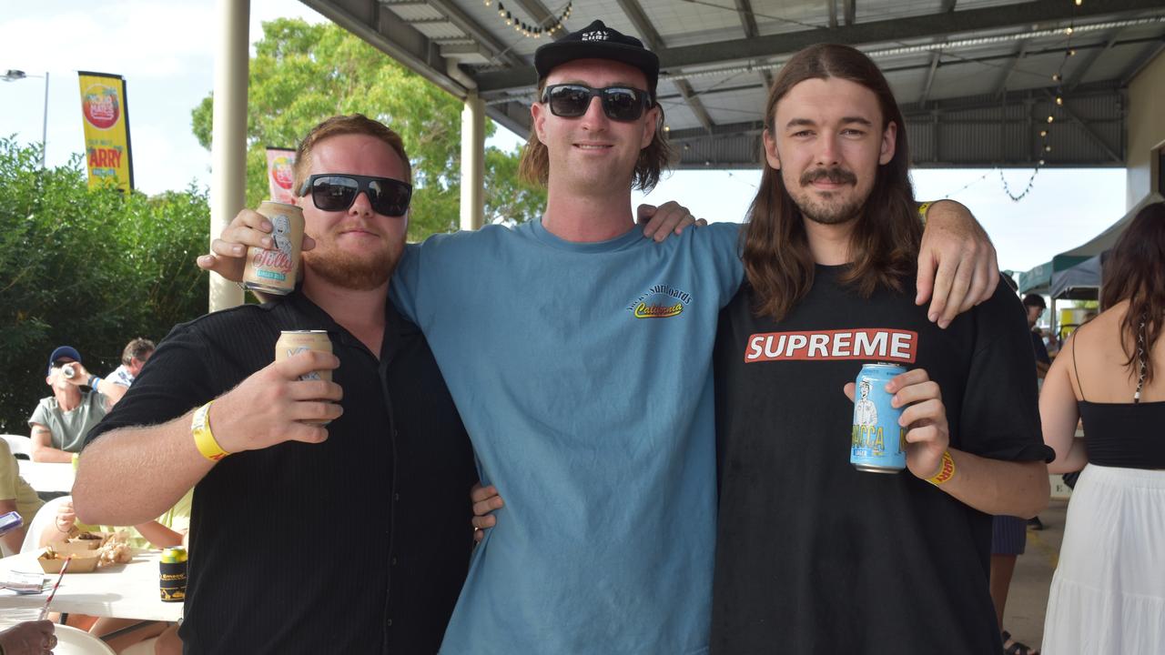 Stevan Rae, Riley Hole and Beau Richards at Your Mates Beer Day Out in Warana on December 10, 2022. Picture: Sam Turner