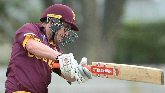 VSDCA: Cobug v Plenty Valley: Aaron Ayre of Coburg batting on Saturday, March 5, 2022 in Coburg, Australia Photo: Hamish Blair