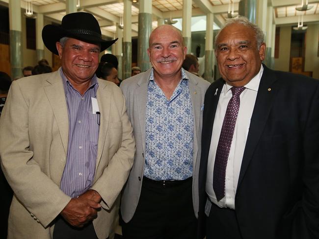 The 2018 Australian of the Year Awards ceremony in the Great Hall, Parliament House, Canberra, with the Mick Dodson, Robert de Castella and Dr Tom Calma.