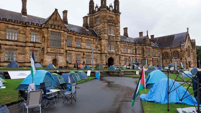 The pro-Palestine encampment protest at the University of Sydney at its height. Picture: NewsWire / Max Mason-Hubers