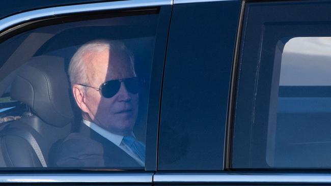 US President Joe Biden in the presidential limousine. Picture: AFP