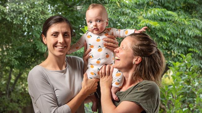 Kim Spragg and partner Shannon Trenwith said it was agonising to be separated from their newborn daughter Agnes Spragg. Picture: Brad Fleet