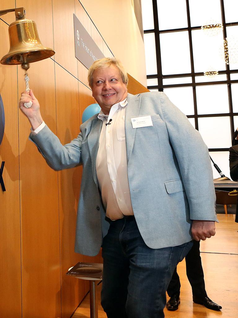 Richard White rings the bell at the ASX in 2016. Picture: James Croucher