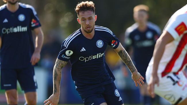 MELBOURNE, AUSTRALIA - AUGUST 13: Alex Salmon of the Oakleigh Cannons in action during the round of 32 2023 Australia Cup match between Oakleigh Cannons FC and Melbourne City at Jack Edwards Reserve on August 13, 2023 in Melbourne, Australia. (Photo by Graham Denholm/Getty Images)