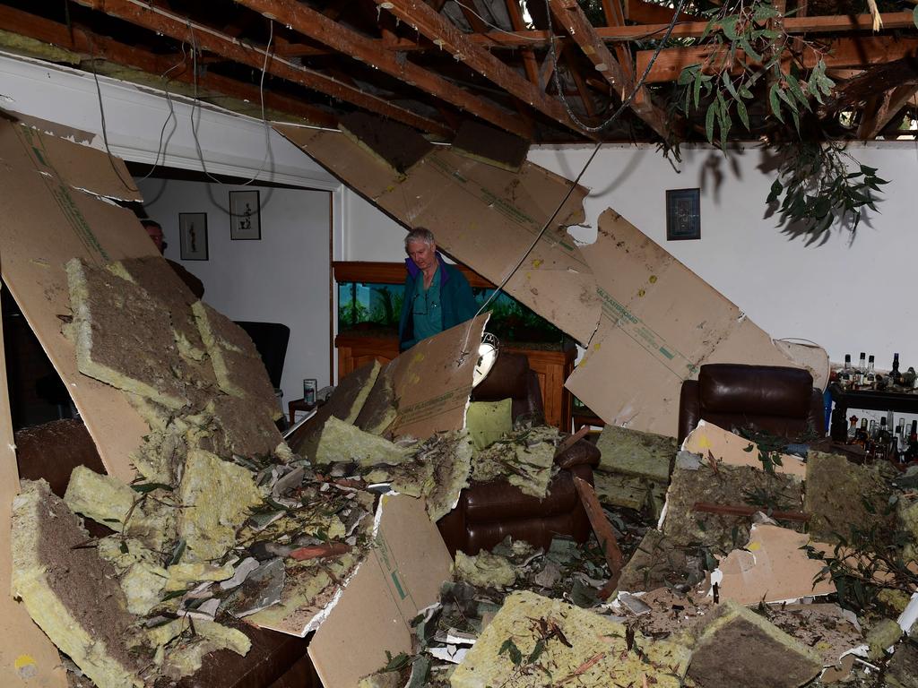 Simon Playfair inspects the damage at brother Roger’s home Holborn Hill Rd Aldgate after trees fell on it. Picture CAMPBELL BRODIE.