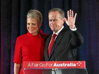 Bill Shorten concedes defeat on stage with his wife Chloe during the federal Labor Reception on Election Day in Melbourne, Saturday, 18 May, 2019. Approximately 16.5 million Australians have today voted in what is tipped to be a tight election contest between Australian Prime Minister Scott Morrison and Australian Opposition leader Bill Shorten. (AAP Image/David Crosling) NO ARCHIVING. Picture: DAVID CROSLING