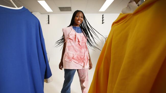 Not for profit platform called to promote local Victorian independent fashion designers to gain exposure. Model Musanda Michelle wearing Scenic Flaws design during fitting ahead of their Thursday runway show. Picture: David Caird