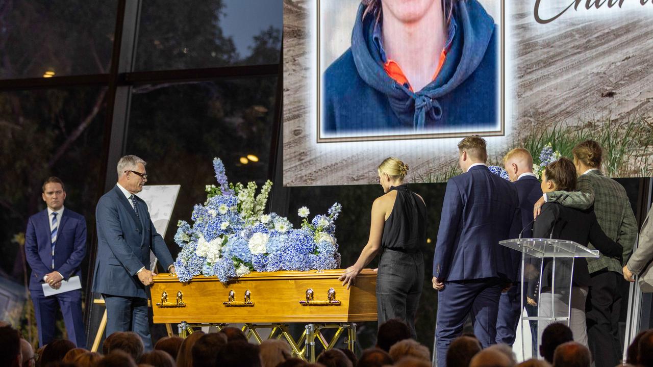 Charlie Stevens was farewelled by more than 1000 mourners on Thursday night, with family remembering him as a one-of-a-kind larrikin with a bright smile and even bigger heart. Picture: NCA NewsWire/Ben Clark