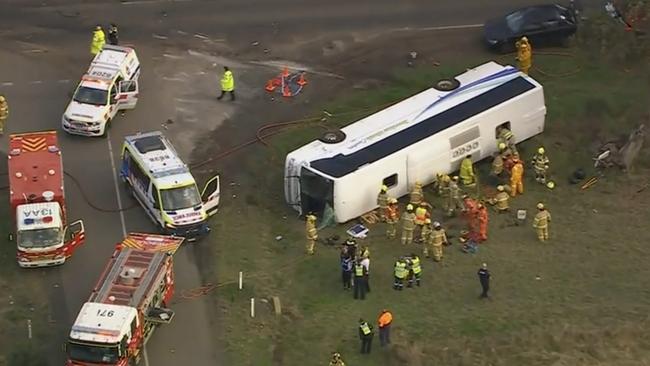 Emergency crews at the crash site. Picture: Nine News