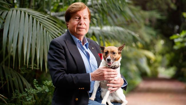 Radio veteran Jeremy Cordeaux with dog Beaux at home at Glen Osmond. Picture by Matt Turner.