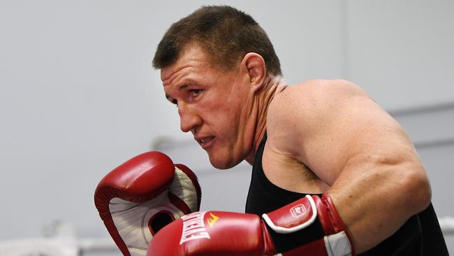 Former NRL star come professional boxer Paul Gallen trains on the Gold Coast in preparations to fight Olympic-bound Justis Huni on June 16. Picture: NCA NewsWire / Dan Peled