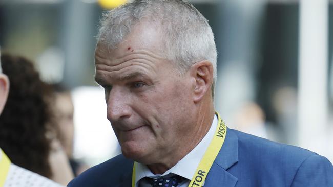 MELBOURNE , AUSTRALIA. March 18  , 2024.  Hearing for Darren Weir, exiled Cup winning trainer who used electric shock devices on horses in 2018 walk back into the tribunal hearing after lunch.     . Pic: Michael Klein