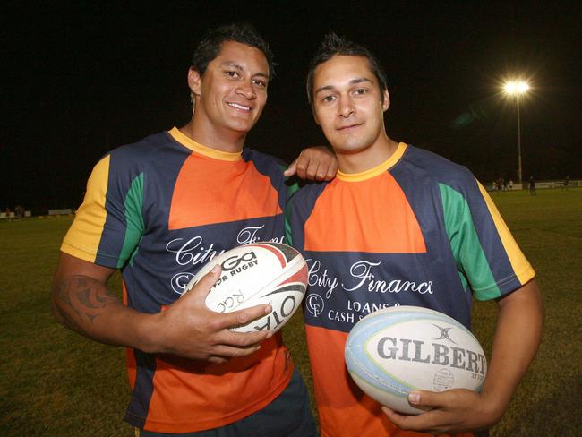 Marshall Milroy (right) pictured with fellow former Gold Coast Breakers player Corey Niwa.