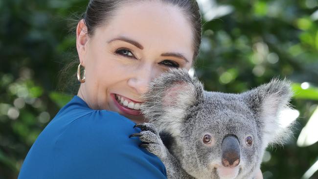 Environment Minister Meaghan Scanlon at Australia Zoo with Lilly the Koala. Photo: Annette Dew