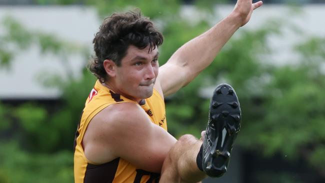 Tom Barrass at Hawthorn AFL training in Mulgrave. Tuesday, February 4, 2025. Picture: David Crosling