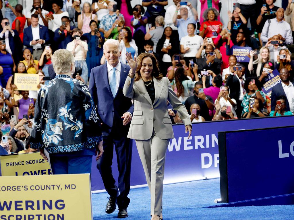 This event is the first time President Biden and Vice President Harris have appeared in public together since Biden announced he would be stepping down from running for re-election. Picture: Getty Images via AFP