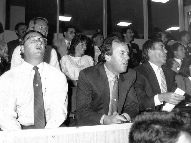  Mike Willesee watching the Sydney Swans Football Club in 1989. Picture: News Corp 