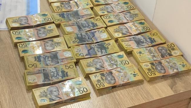 Cash allegedly seized at the Guildford man’s home. Picture: NSW Police.